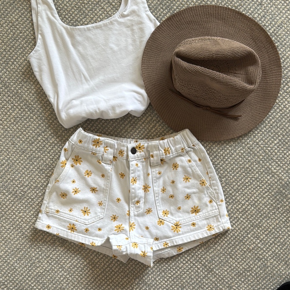 Floral Embroidered White Shorts